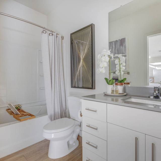 Encore Apartments - Bathroom Complete with Soaking Tub and Vanity Area